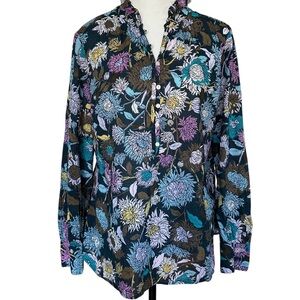 Talbots Feminine‎ Floral Popover Ruffle Collar Blouse 100% Cotton Size M